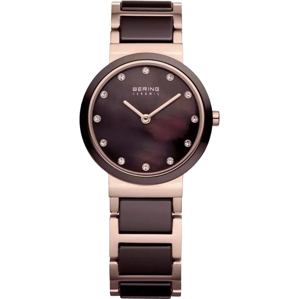 Bering 10729-765 watch for women with a brown dial and ceramics strap.