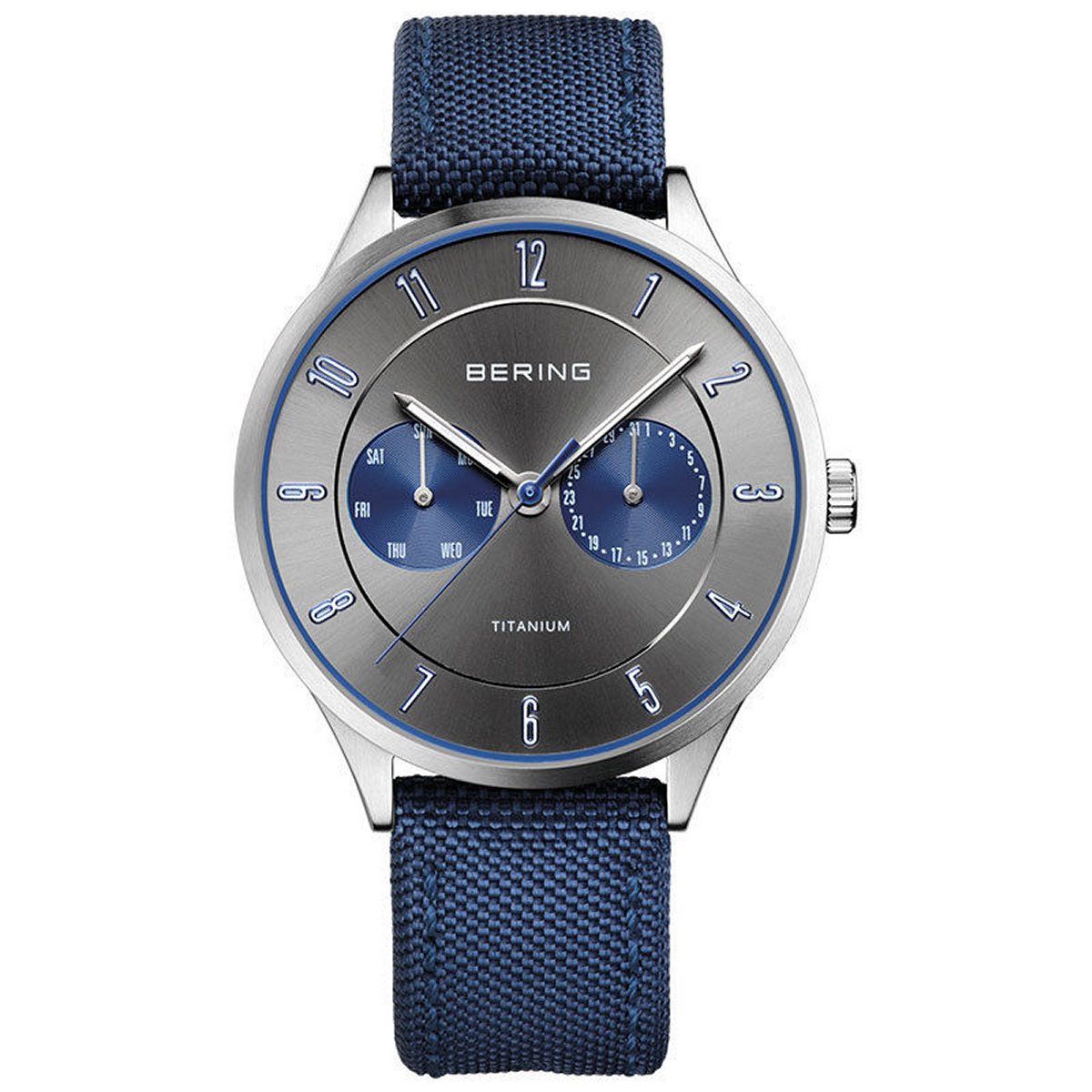 Bering 11539-873 watch for man with a grey dial and fabric strap.