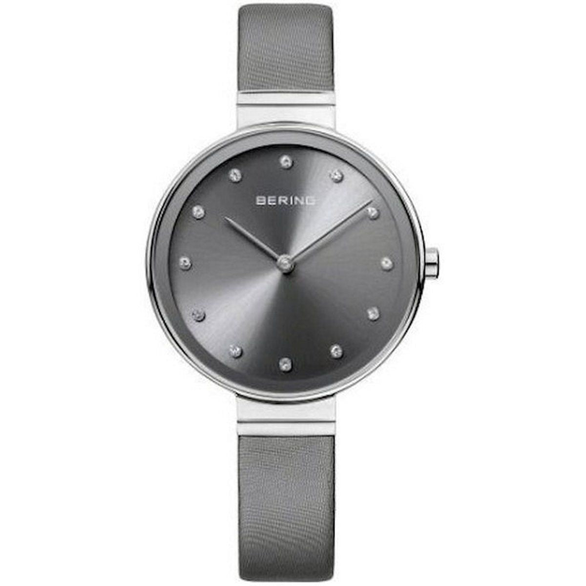 Bering 12034-609 watch for woman with a grey dial and leather strap.