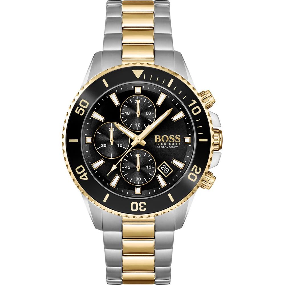Boss 1513908 watch for man with a black dial and stainless steel strap.