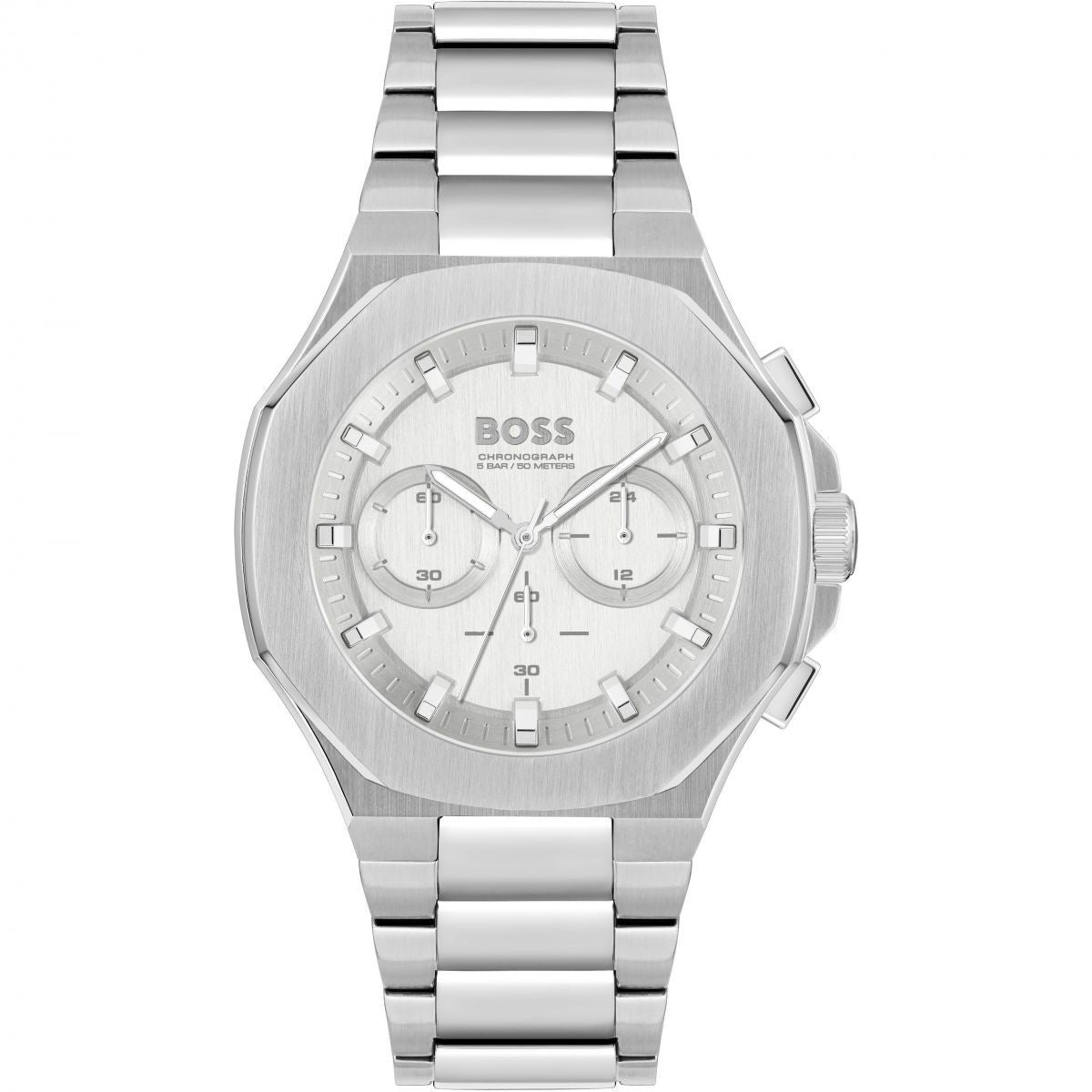 Boss 1514087 watch for man with a grey dial and stainless steel strap.