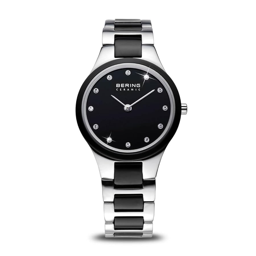 Bering 32327-742 watch for women with a black dial and ceramics strap.