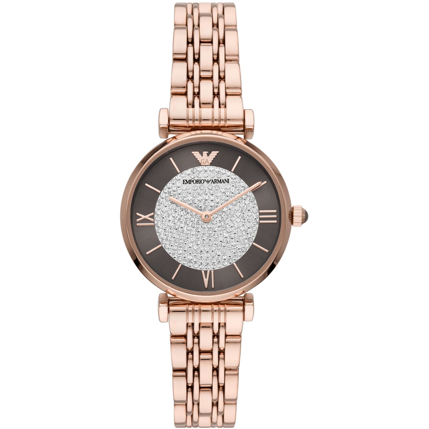 Armani AR11402 watch for women with a brown dial and steel strap.