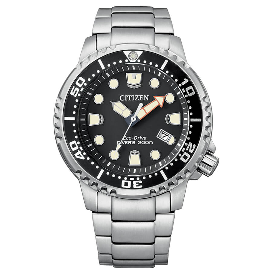 Citizen BN0150-61E watch for man with a black dial and stainless steel strap.
