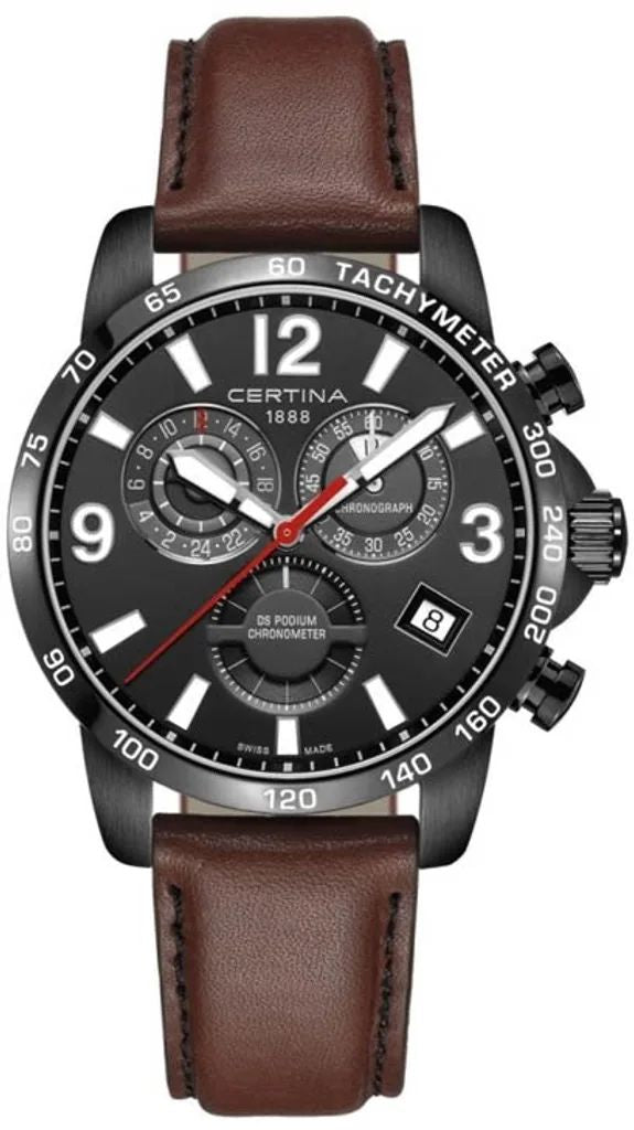 Certina C034.654.36.057.00 watch for man with a grey dial and leather strap.