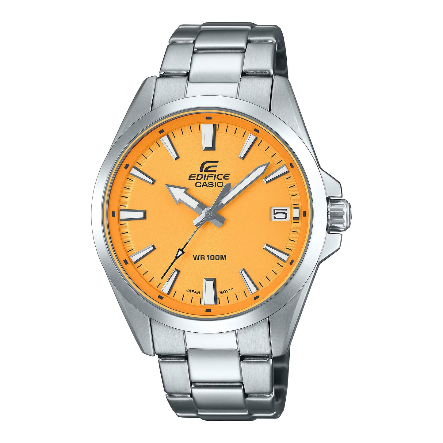 Casio EFV-100D-9AVUEF watch for man with a orange dial and stainless steel strap.