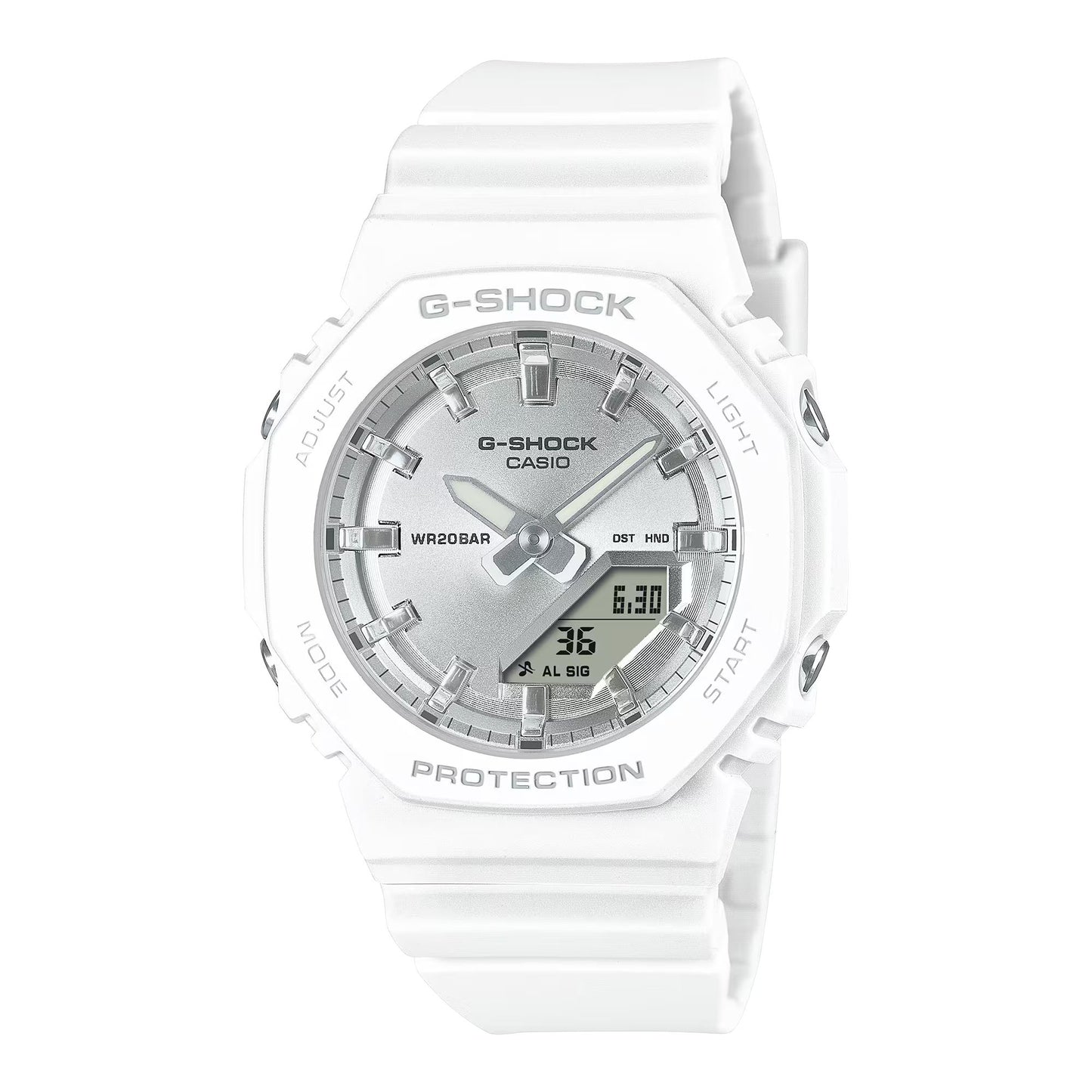 Casio GMA-P2100VA-7AER watch for unisex with a white dial and resin strap.