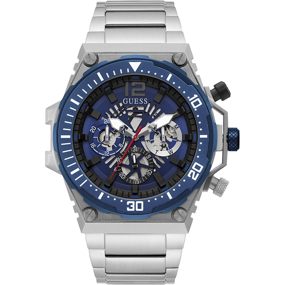 Guess GW0324G1 watch for man with a blue dial and stainless steel strap.