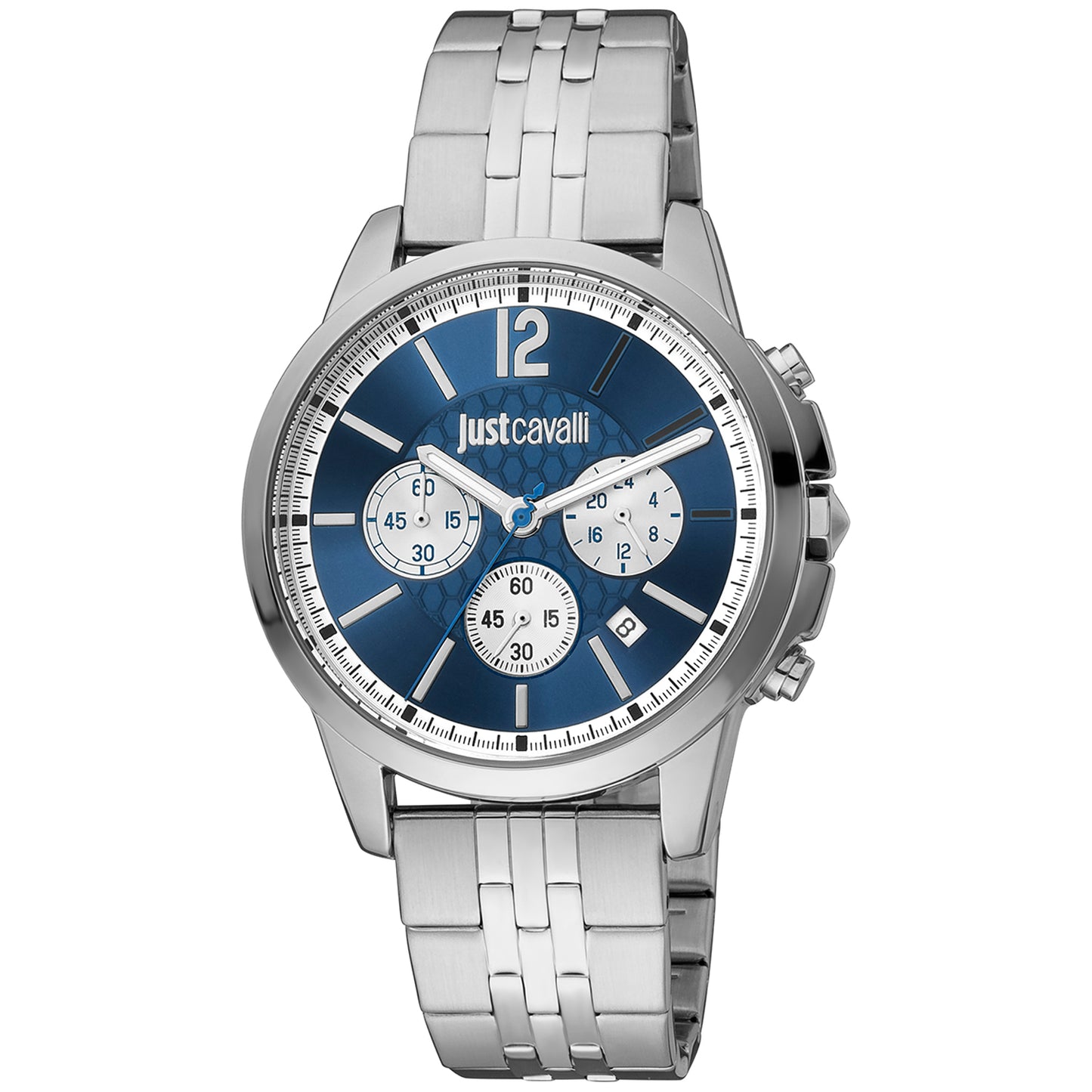 Just Cavalli JC1G175M0265 watch for man with a blue dial and stainless steel strap.