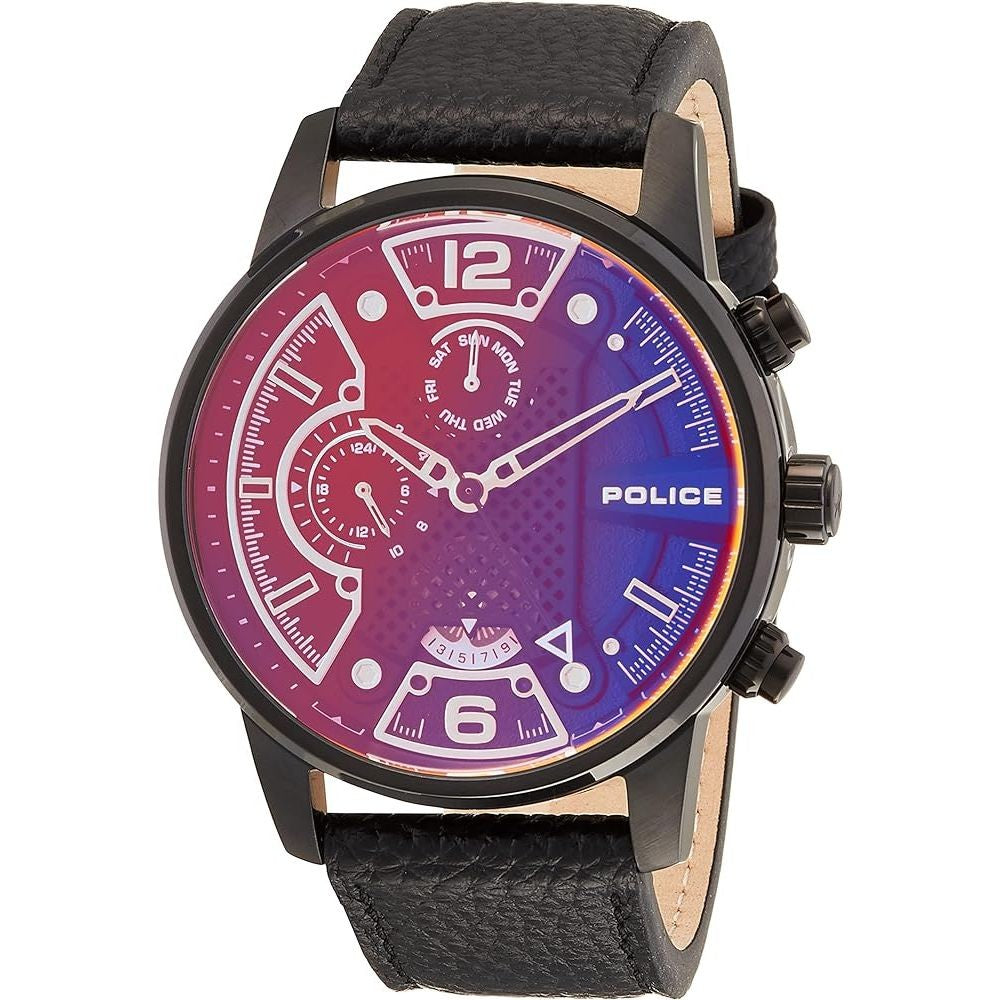 Police PEWJF2203306-SET watch for man with a black dial and leather strap.