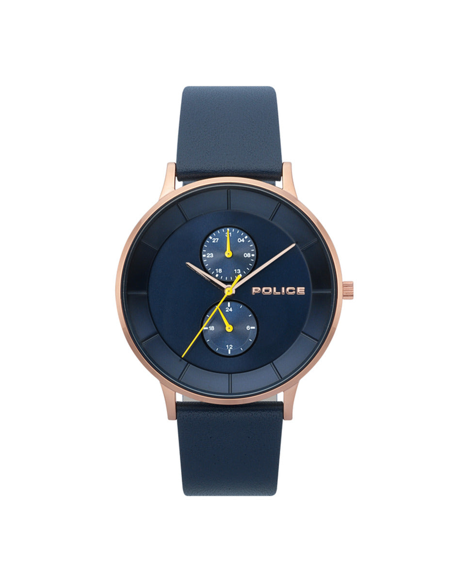Police R1451293002 watch for man with a blue dial and leather strap.