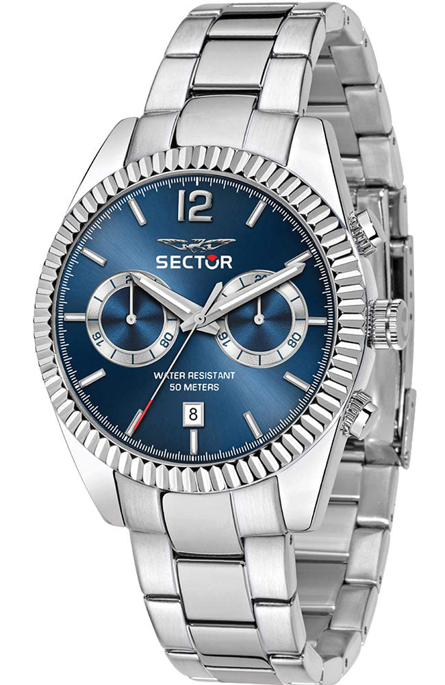 Sector R3253240006 watch for man with a blue dial and stainless steel strap.