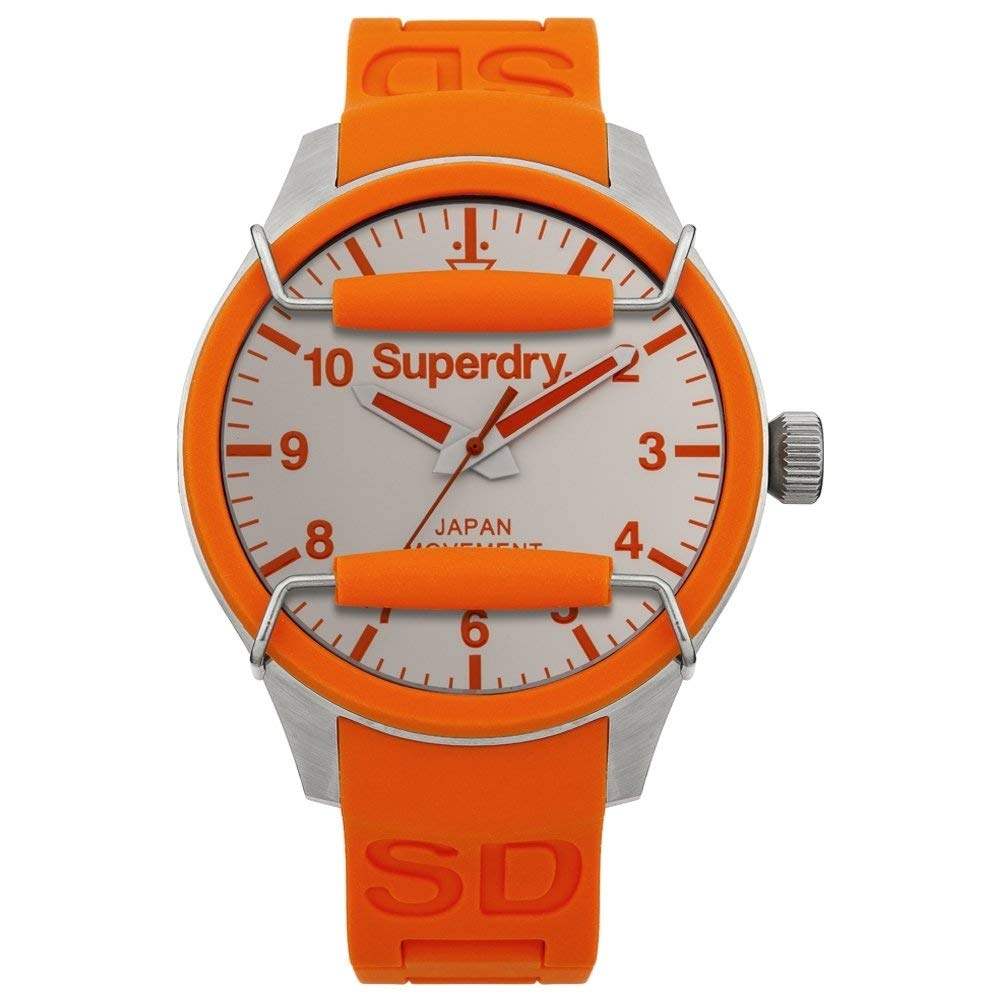 Superdry SYG125O watch for man with a white dial and resin strap.