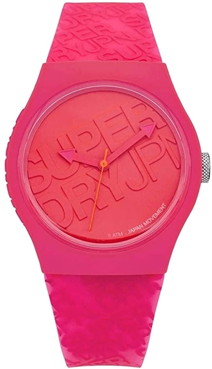 Superdry SYL169P watch for woman with a rose dial and silicone strap.