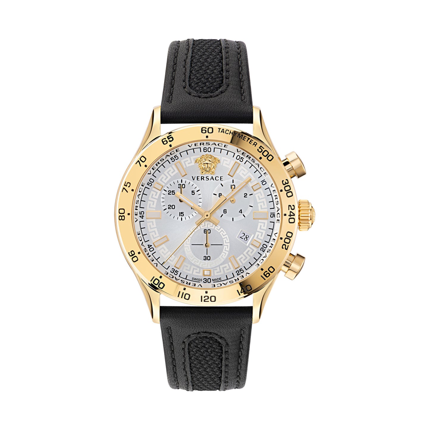 Versace VE2U00222 watch for man with a white dial and leather strap.