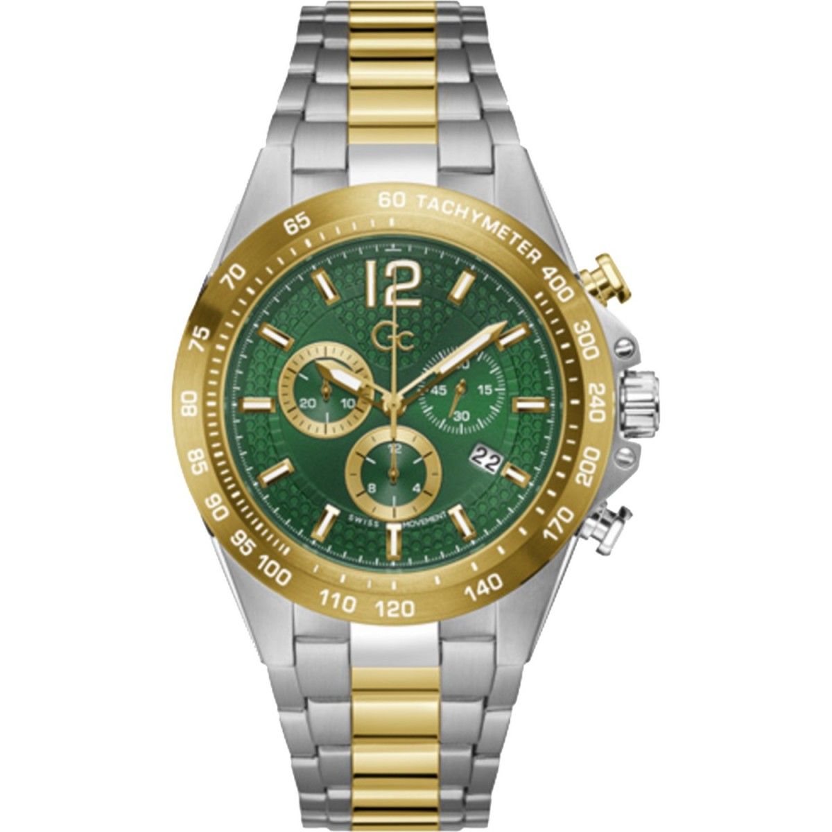 Gc Z07008G9MF watch for women with a green dial and stainless steel strap.