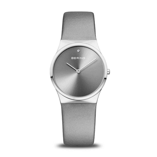 Bering 12130-609 watch for woman with a grey dial and leather strap.