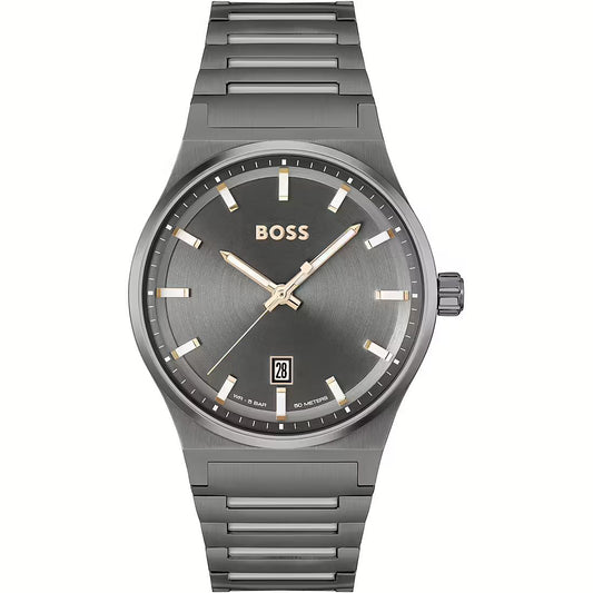 Boss 1514078 watch for man with a grey dial and stainless steel strap.