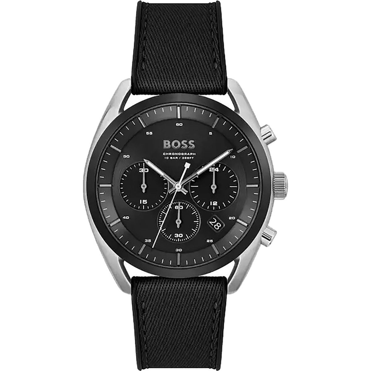 Boss 1514091 watch for man with a black dial and silicone strap.