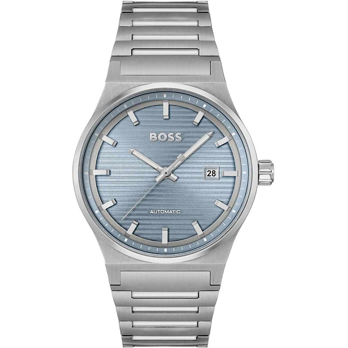 Boss 1514118 watch for man with a blue dial and stainless steel strap.