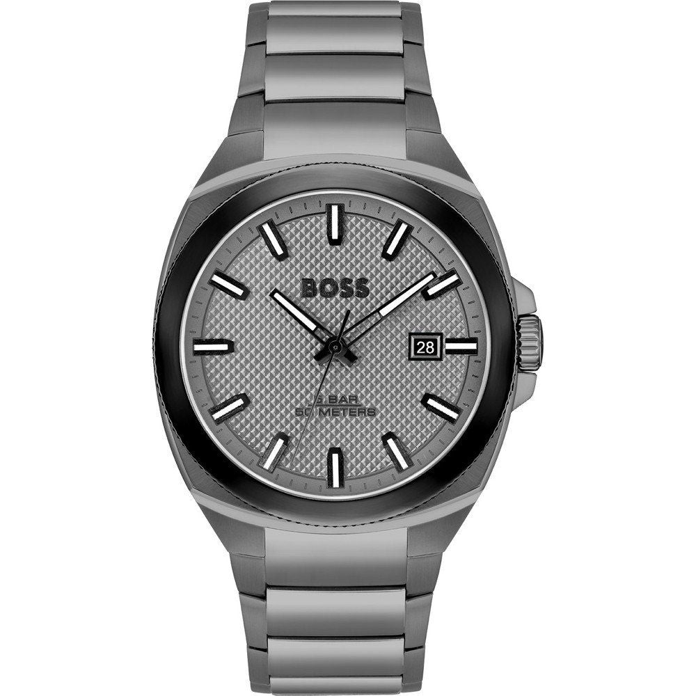 Boss 1514137 watch for man with a grey dial and stainless steel strap.