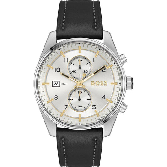 Boss 1514147 watch for man with a grey dial and leather strap.