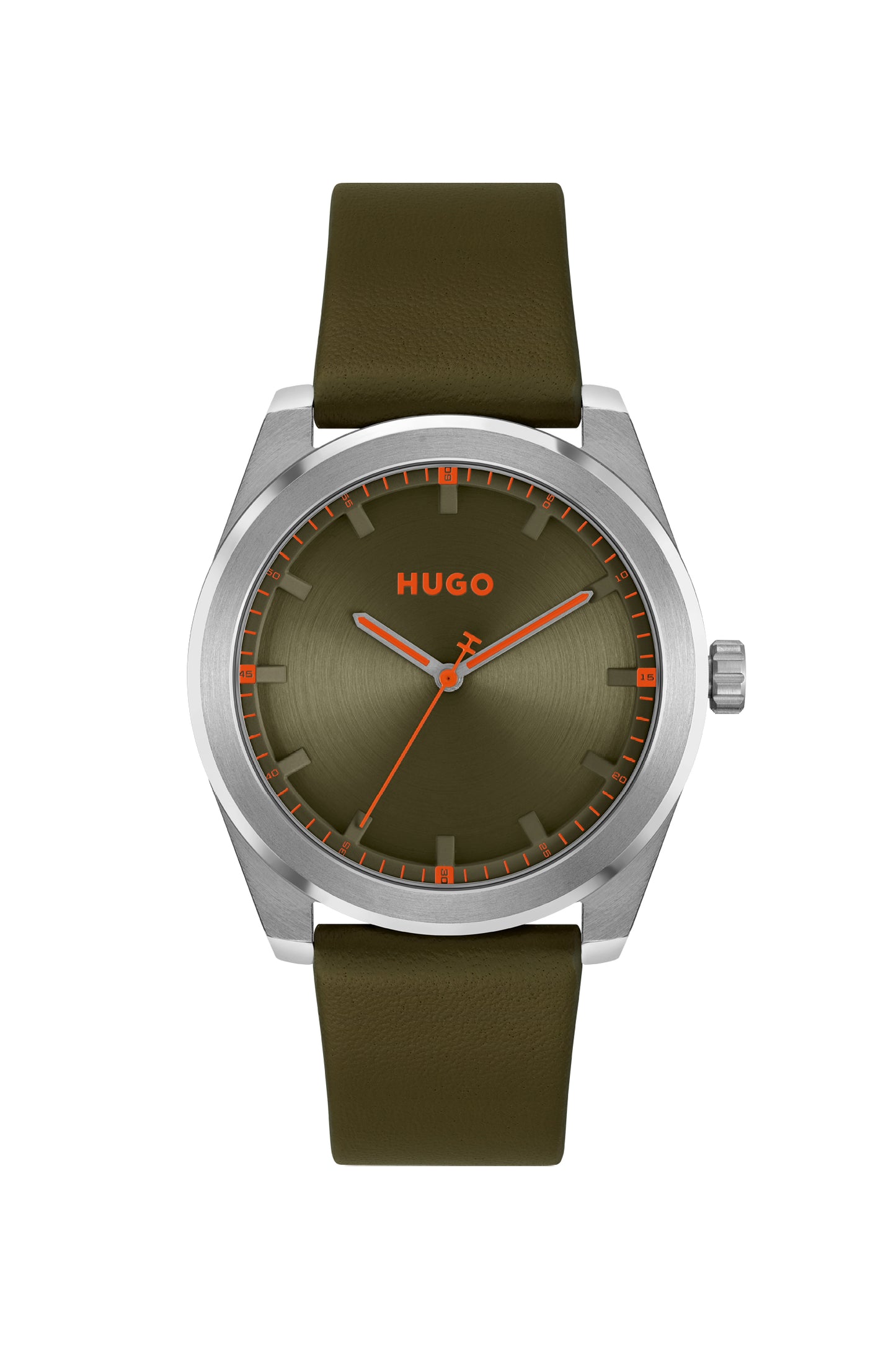 Hugo 1530351 watch for man with a green dial and fur strap.