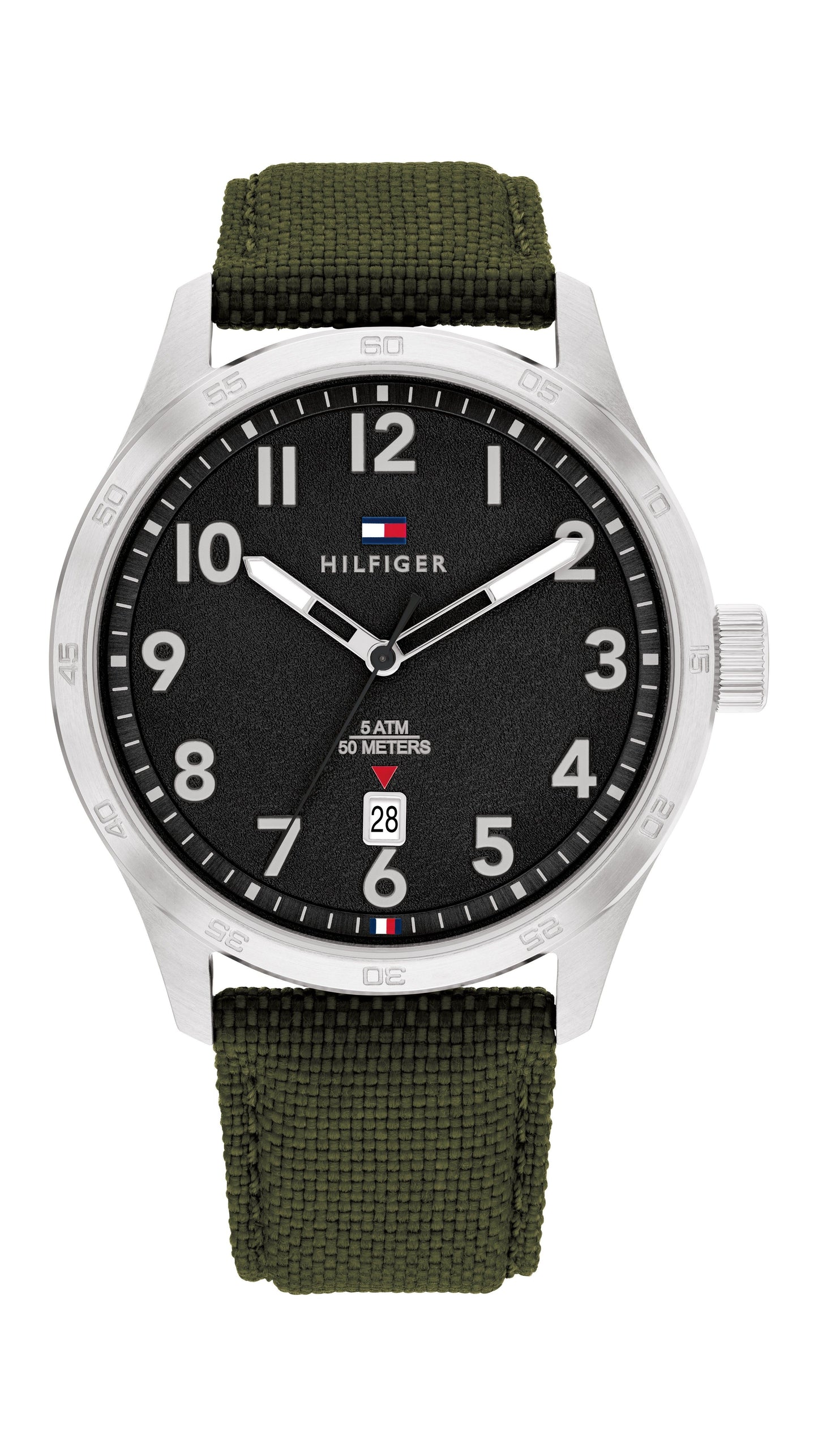 Tommy Hilfiger 1710593 watch for man with a silver dial and leather strap.