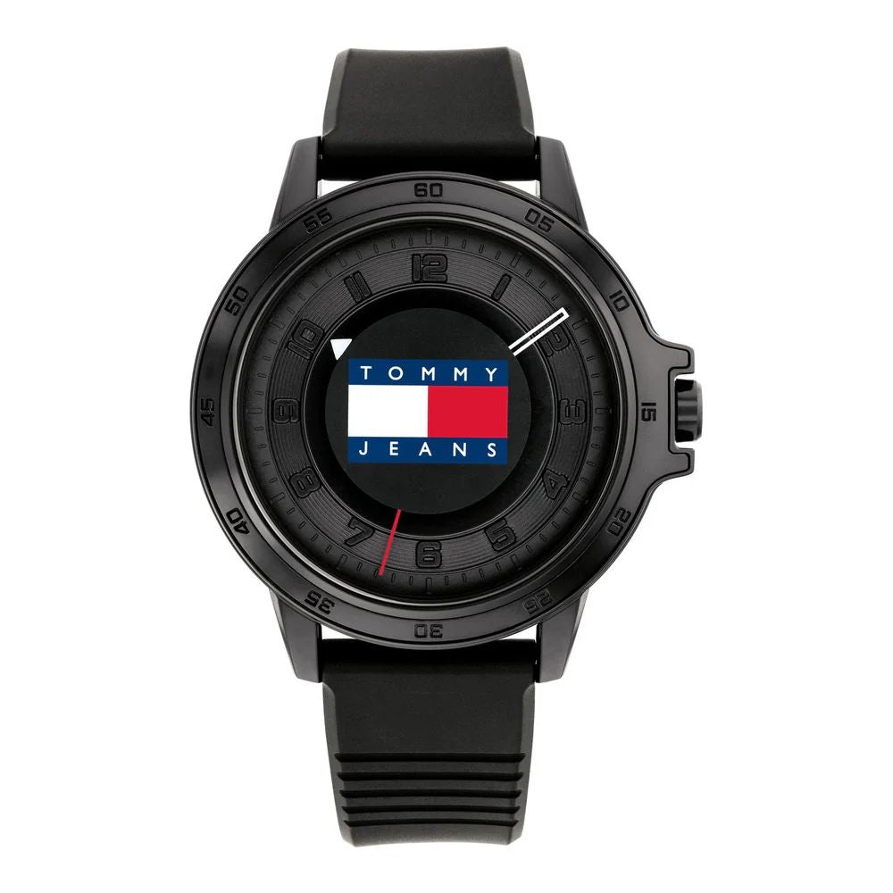 Tommy Hilfiger 1792032 watch for man with a black dial and silicone strap.