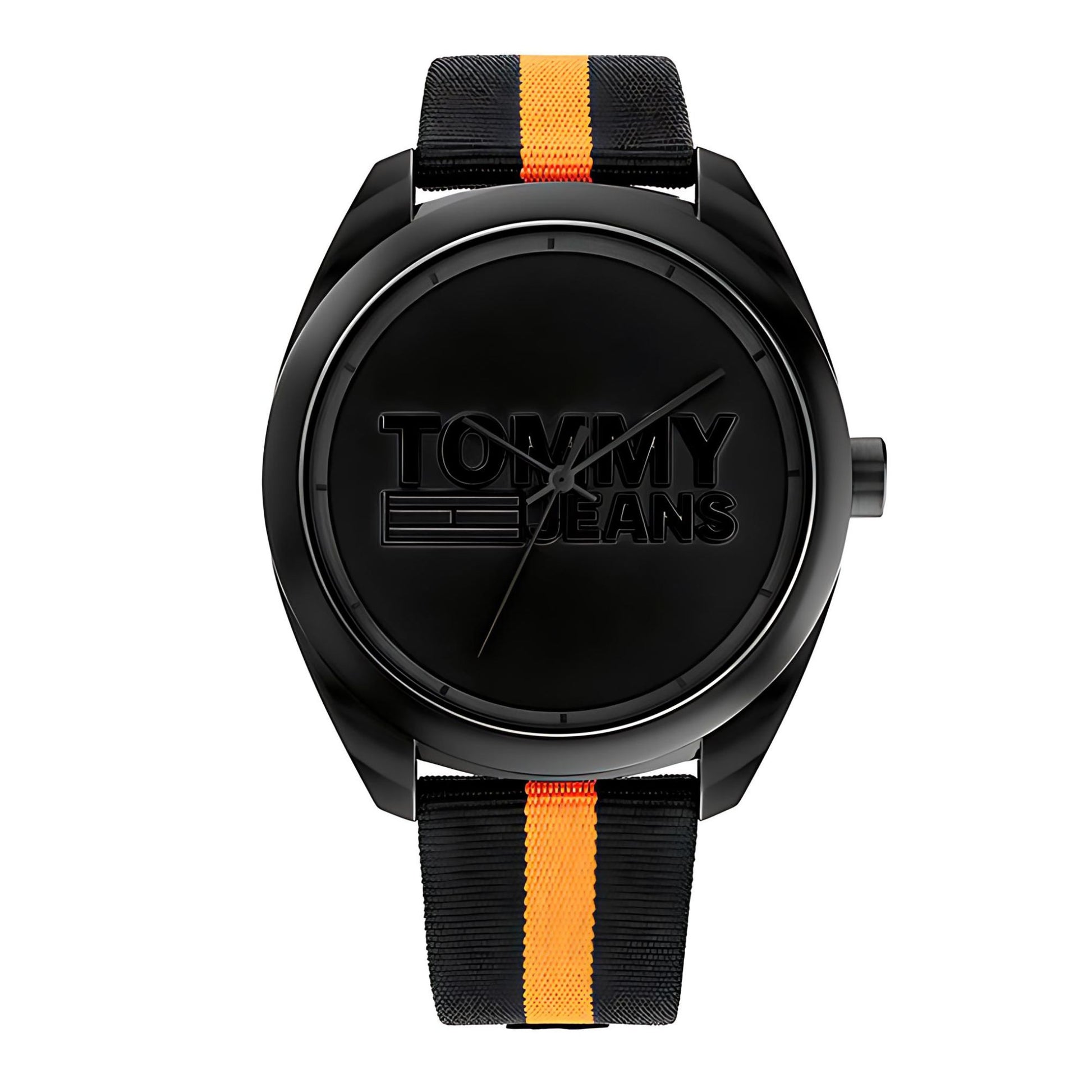 Tommy Hilfiger 1792042 watch for man with a black dial and fabric strap.