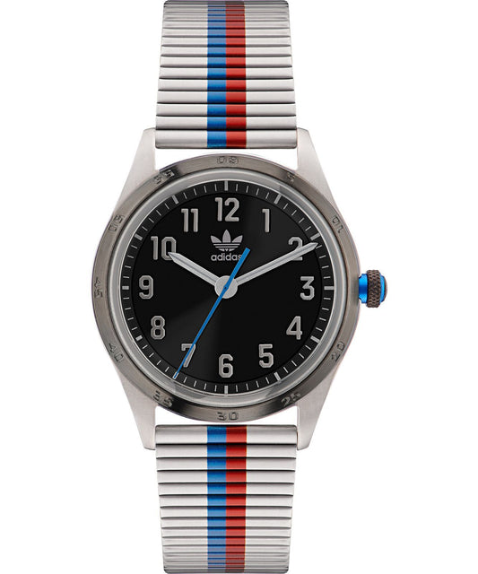 Adidas AOSY22525 watch for unisex with a black dial and stainless steel strap.