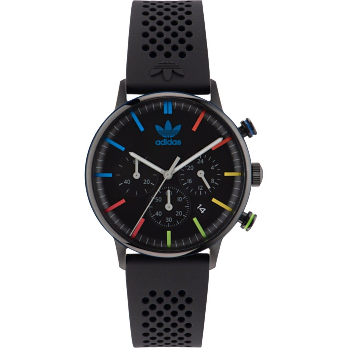 Adidas AOSY23021 watch for unisex with a black dial and silicone strap.
