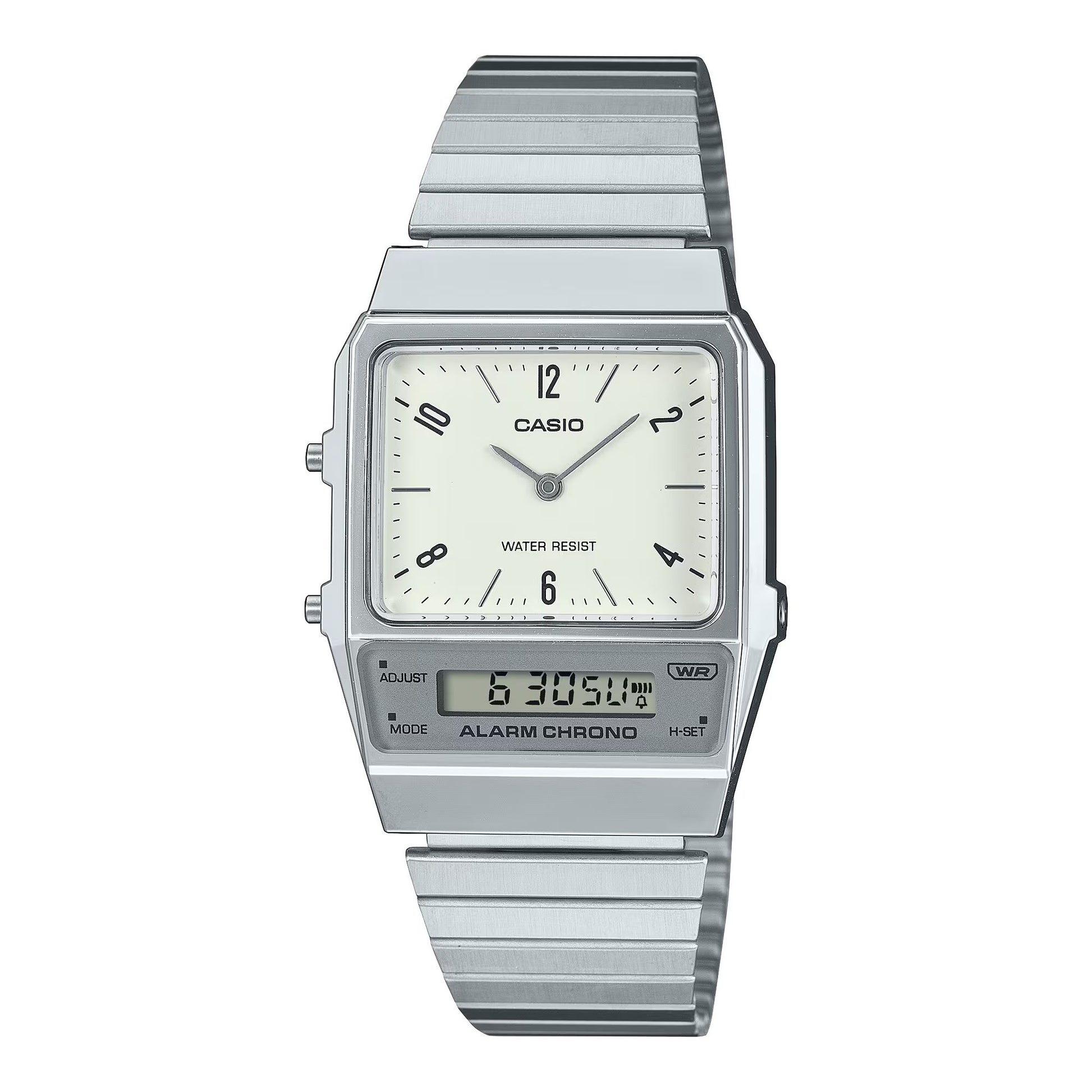 Casio AQ-800E-7A2EF watch for unisex with a beige dial and stainless steel strap.