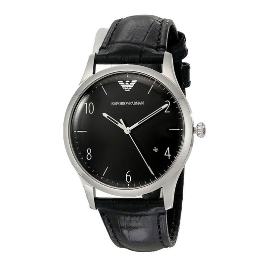 Armani AR1865 watch for man with a black dial and leather strap.