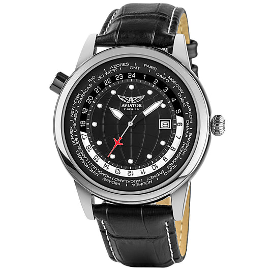 Aviator AVW6975G354 watch for man with a black dial and leather strap.