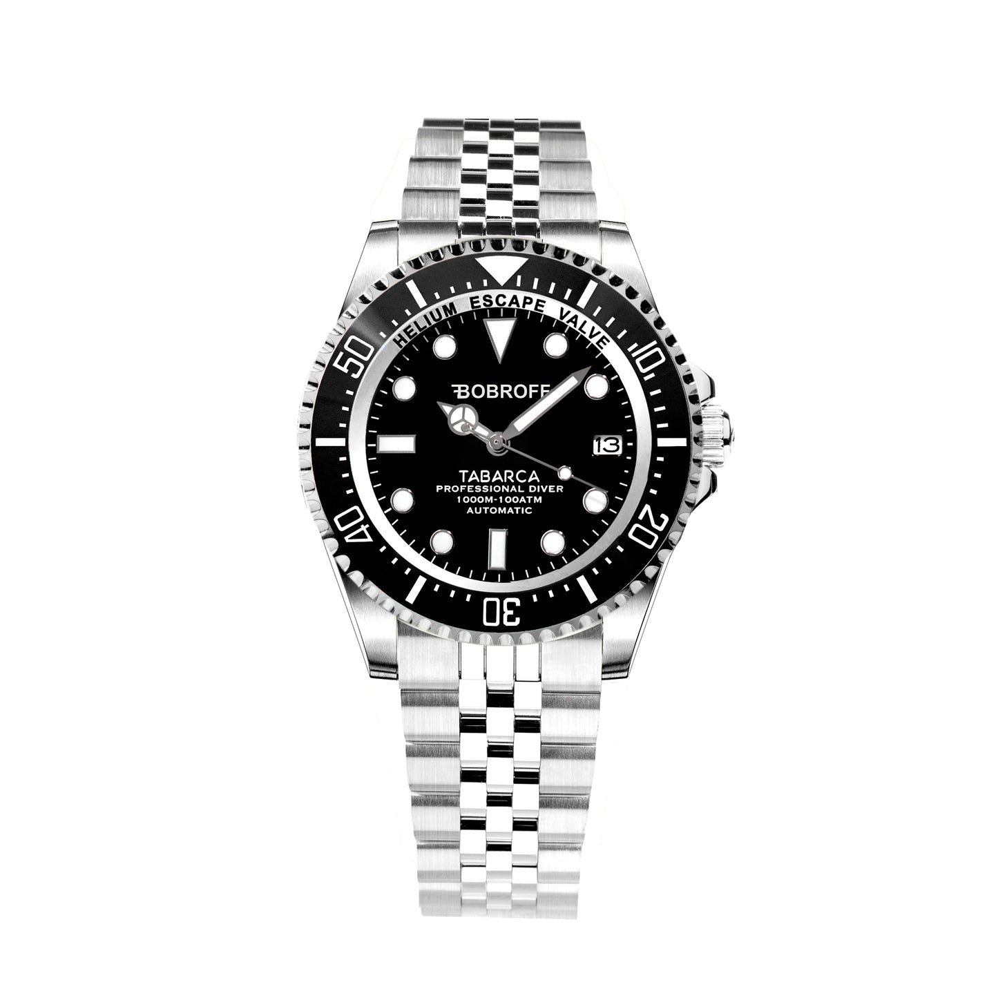 Bobroff BF0001-BFSTJ watch for man with a black dial and stainless steel strap.