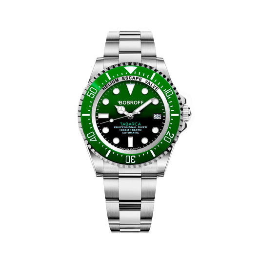 Bobroff BF0002J1bv watch for man with a green dial and stainless steel strap.