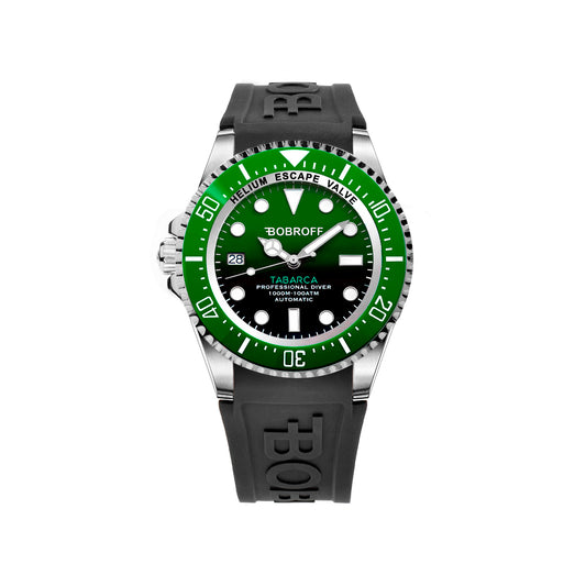 Bobroff BF0002ibv-BFSTN watch for man with a green dial and rubber strap.