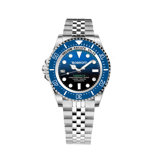 Bobroff BF0003iba-BFSTJ watch for man with a blue dial and stainless steel strap.