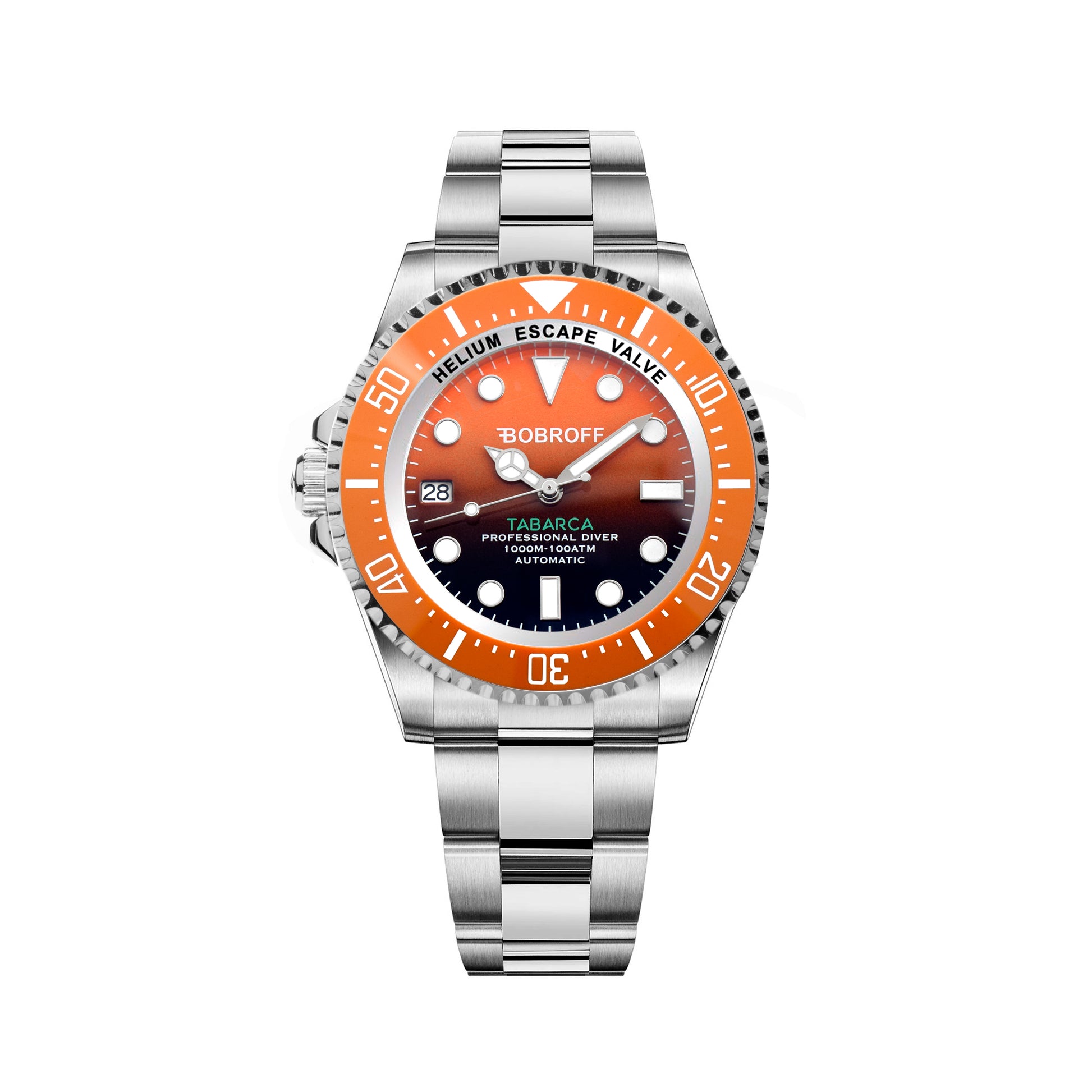 Bobroff BF0004ibn watch for man with a orange dial and stainless steel strap.