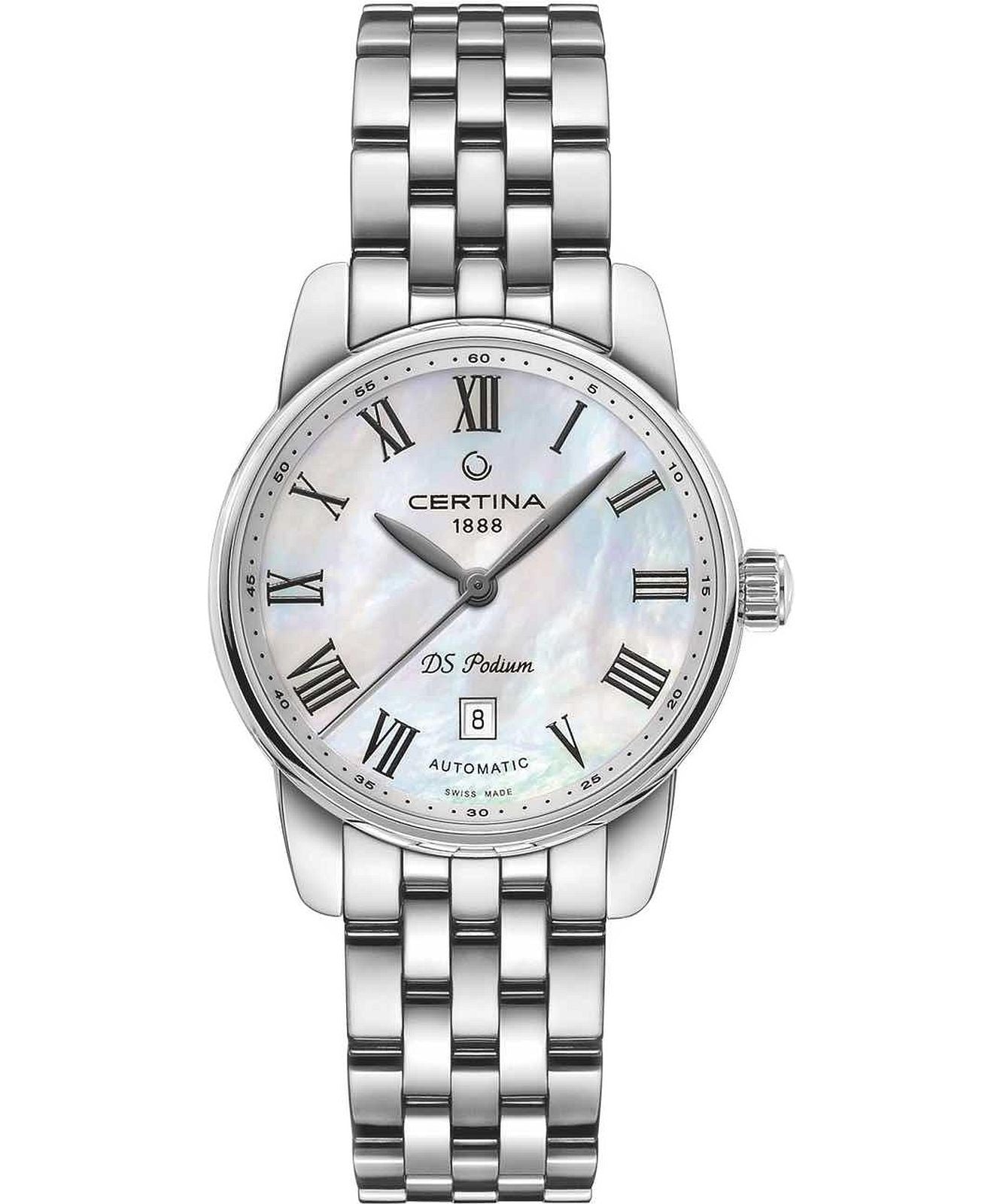 Certina C0010071111300 watch for woman with a white dial and stainless steel strap.