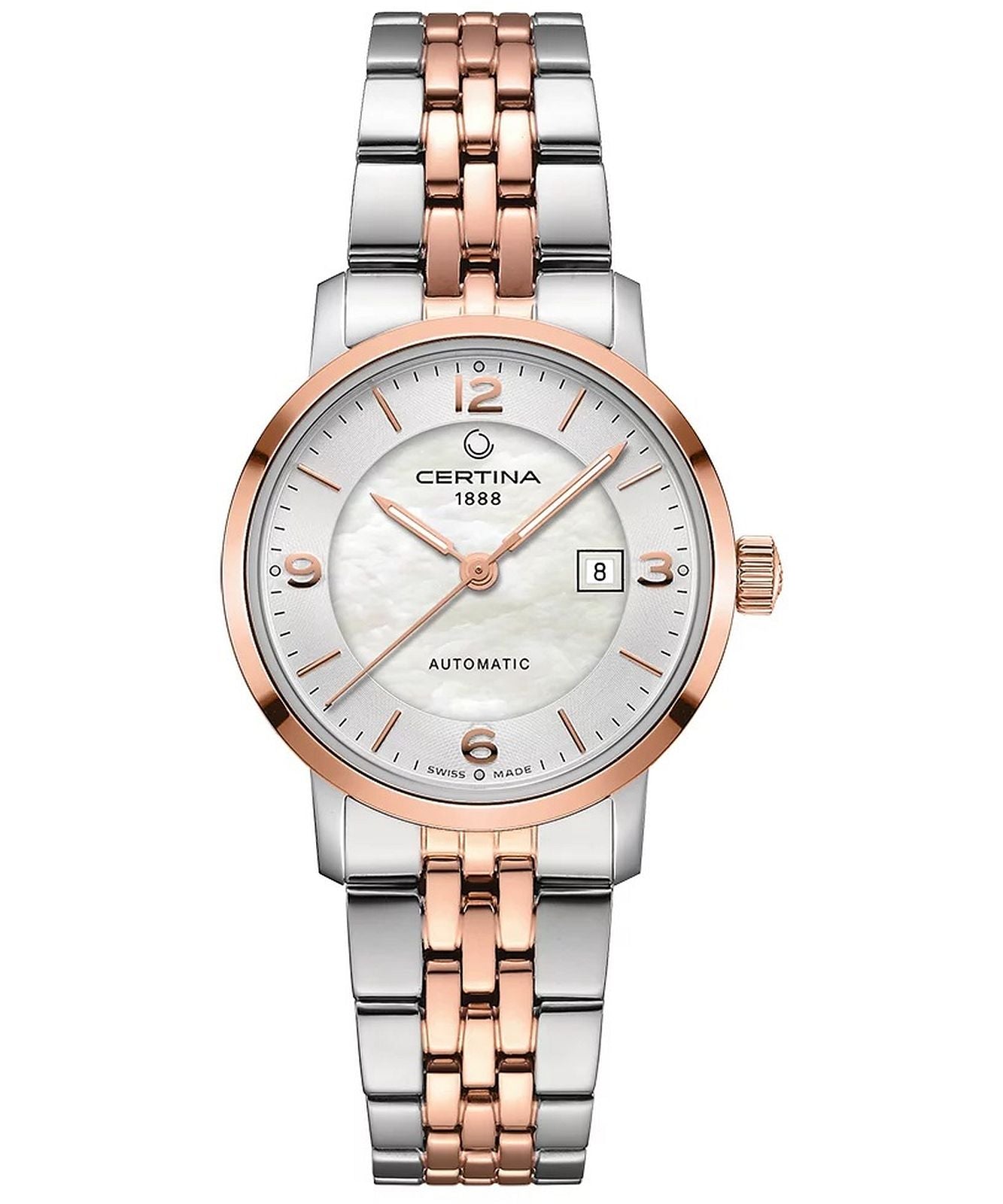 Certina C0350072211701 watch for woman with a white dial and stainless steel strap.