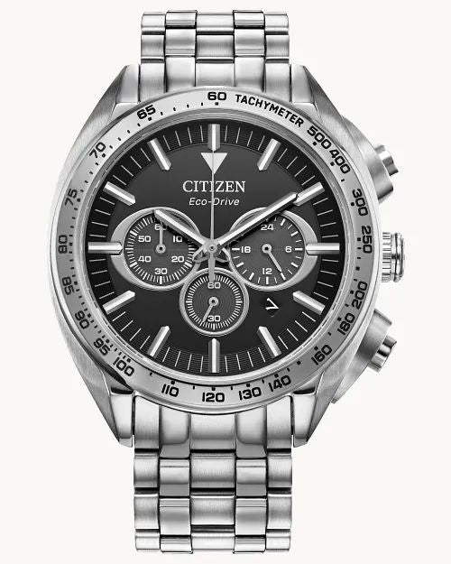 Citizen CA4540-54E watch for man with a black dial and stainless steel strap.