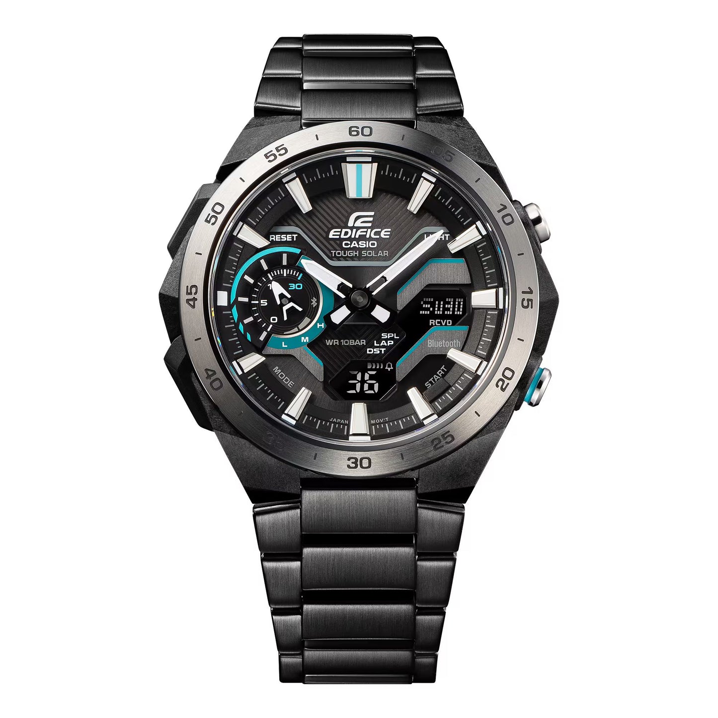 Casio ECB-2200DD-1AEF watch for man with a black dial and stainless steel strap.