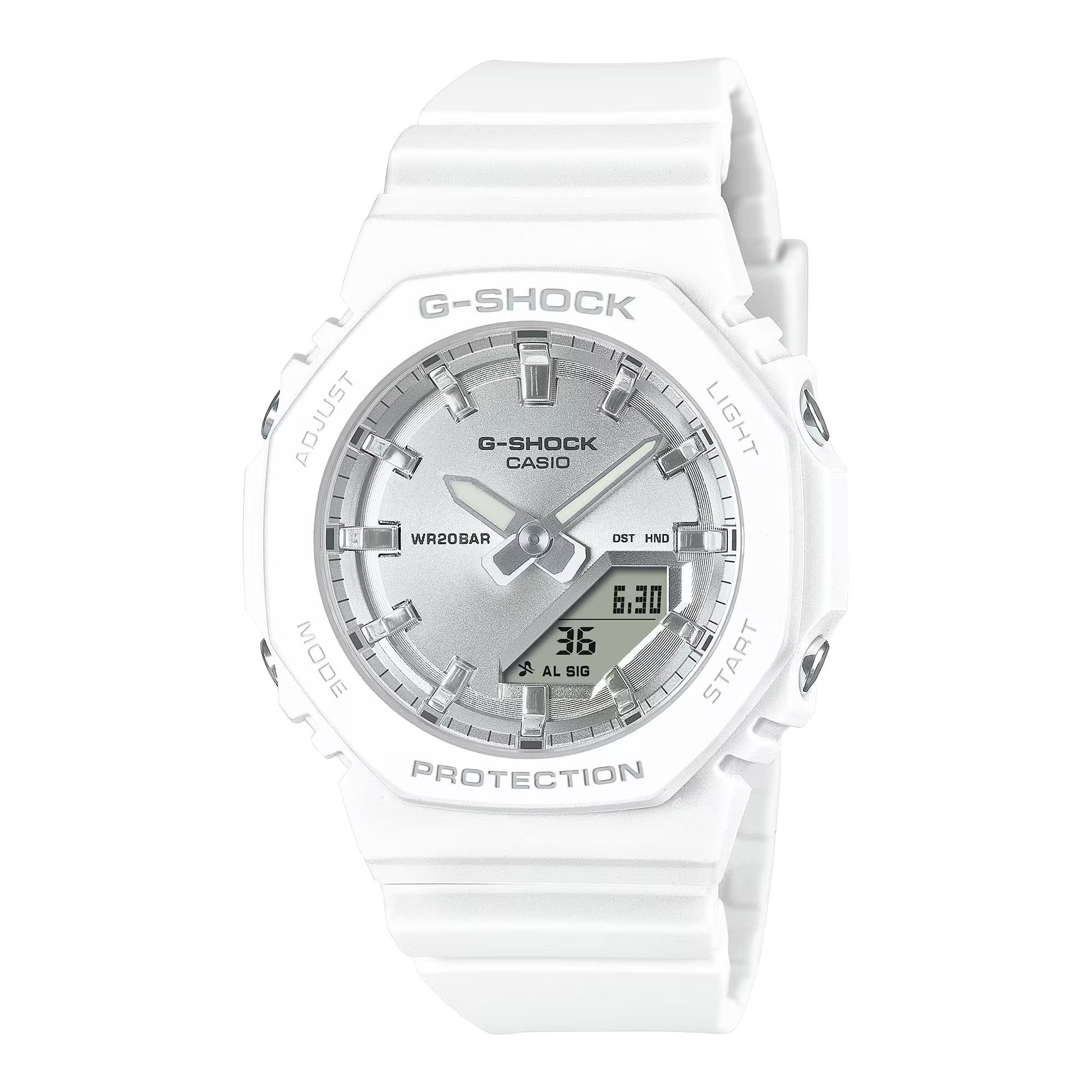 Casio GMA-P2100VA-7AER watch for unisex with a white dial and resin strap.