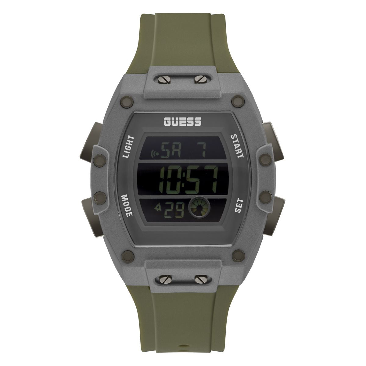 Guess GW0340G3 watch for man with a grey dial and silicone strap.