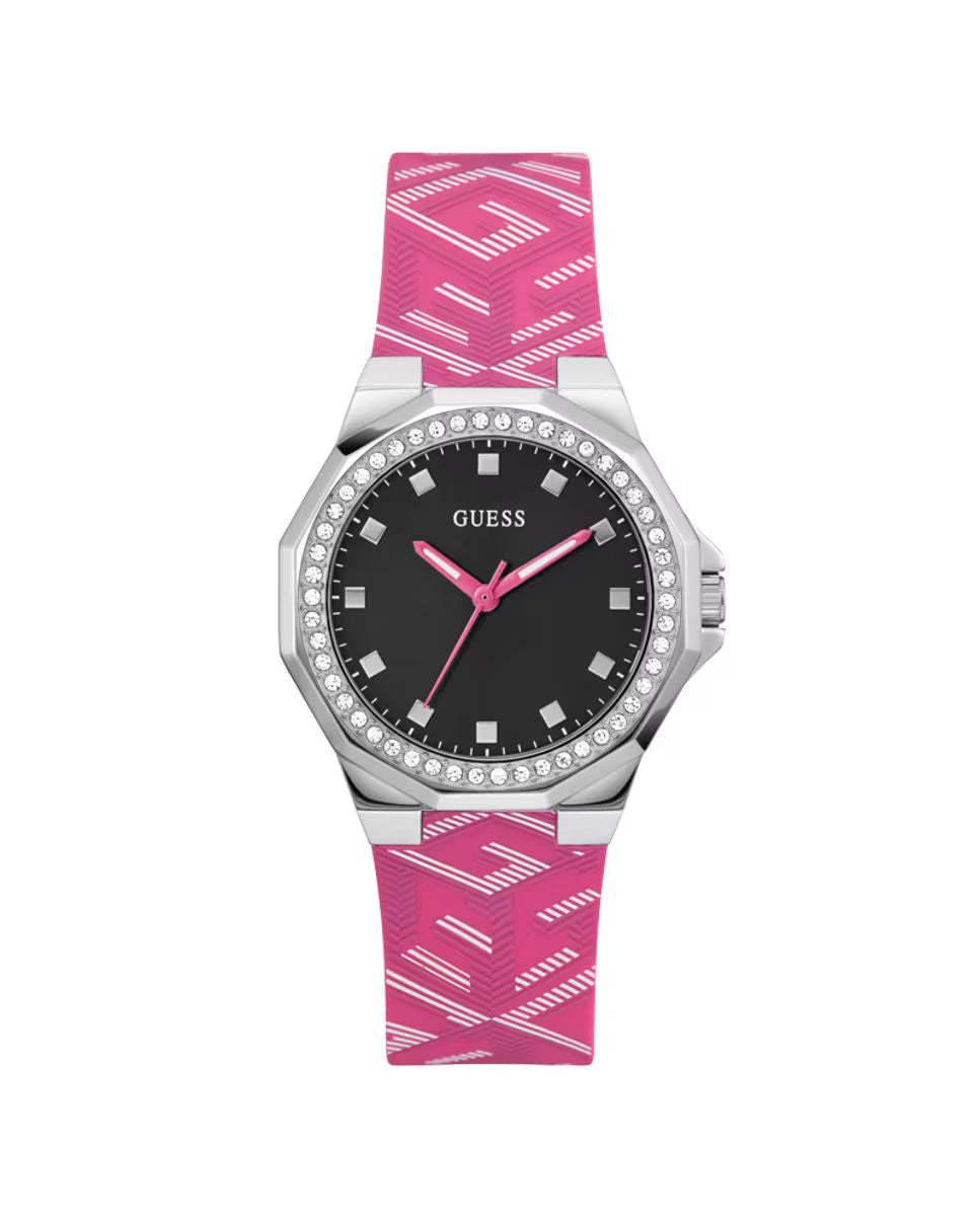 Guess GW0598L1 watch for women with a black dial and silicone strap.