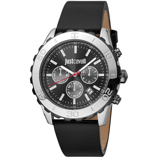 Just Cavalli JC1G214L0035 watch for man with a black dial and leather strap.