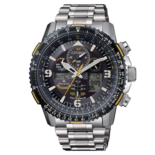 Citizen JY8078-52L watch for man with a blue dial and stainless steel strap.