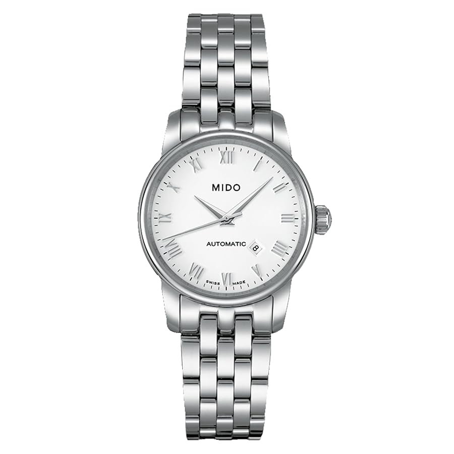 Mido M76004261 watch for woman with a white dial and stainless steel strap.
